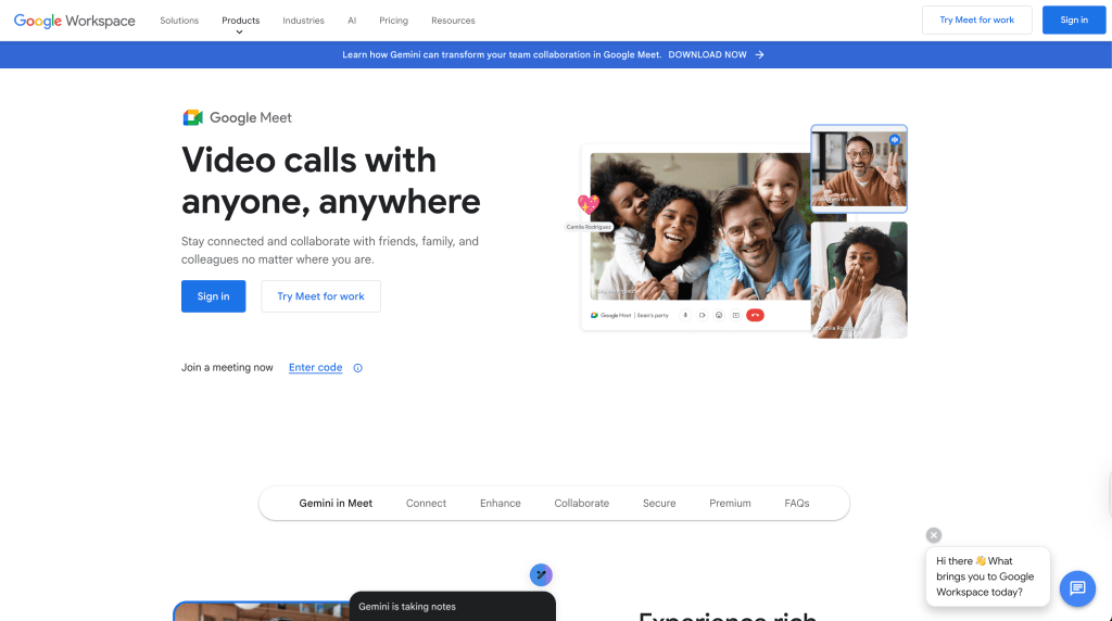 Group of diverse people smiling during a virtual video call on Google Meet platform.